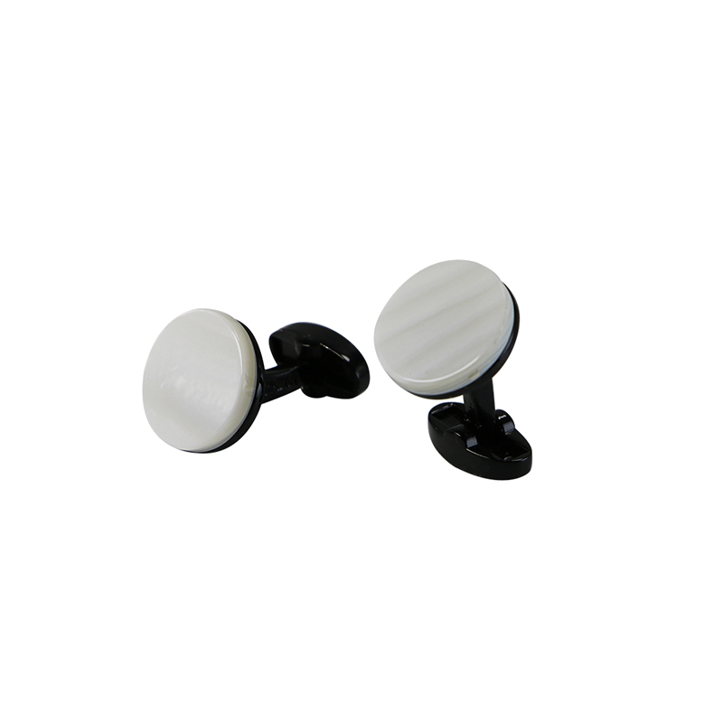 Mother of Pearl Gunmetal Dested Round Cuff Links